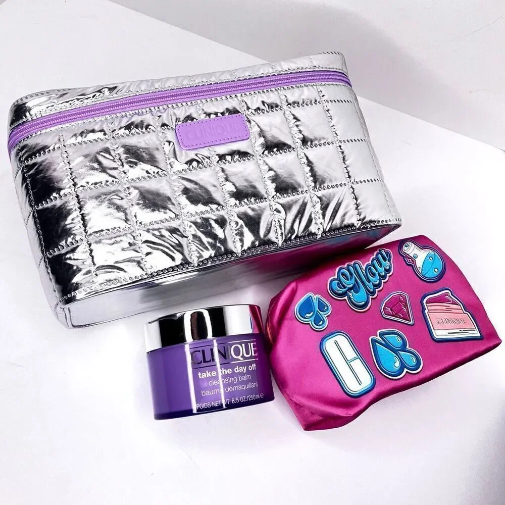 Set of (2) Clinique makeup bags & Take The Day Off 8.5 oz makeup remover